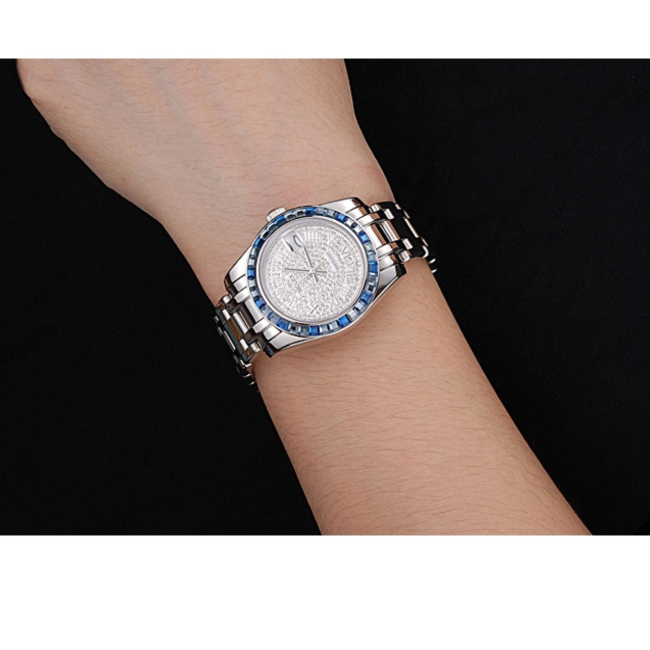 Aaa replica watch And Dial Rolex Jewels Datejust Stainless Diamond Bezel Bracelet Steel Blue 622834 Case 0825